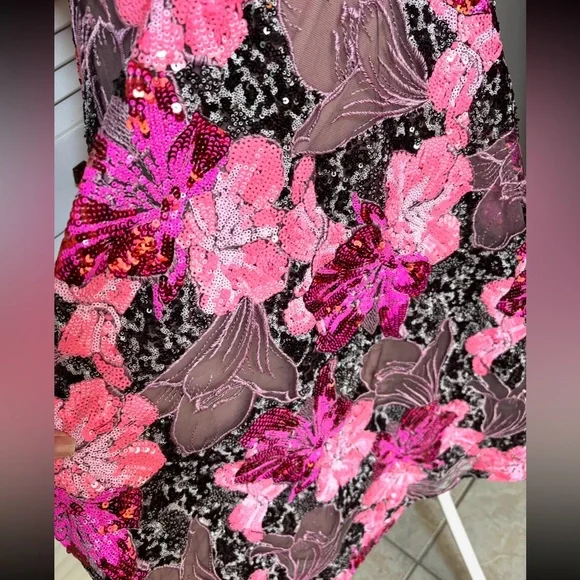 Dress The Population Floral Sequin Embroidered Embellished Midi Dress NWT S